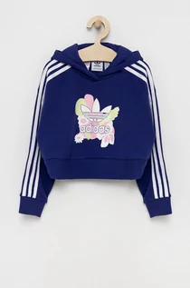 Bluzy damskie - Adidas Originals Originals bluza dziecięca kolor granatowy z kapturem z aplikacją - grafika 1
