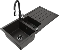 Zlewozmywaki z baterią - Mexen Andres zlewozmywak granitowy 1,5-komorowy z ociekaczem i baterią kuchenną Savita, czarny/złoty - 6515-75-672601-70-B - miniaturka - grafika 1