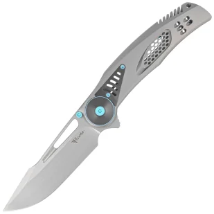 Nóż składany Reate GTR Titanium Bead Blasted/Zirconium, HW Ti-Blue Clip, Hand Satin M390 - Noże - miniaturka - grafika 1