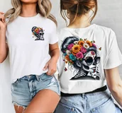 Koszulki i topy damskie - Koszulka damska na lato - wzór czaszka z kolorowymi włosami - miniaturka - grafika 1