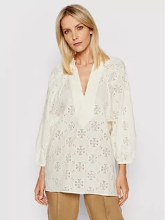 Bluzki damskie - Tory Burch Tunika Logo Lace Ballon Sleeve 84520 Beżowy Regular Fit - grafika 1