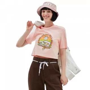 Koszulki sportowe damskie - Damski t-shirt z nadrukiem VANS Resort Mix Tropical Peach - różowy - grafika 1