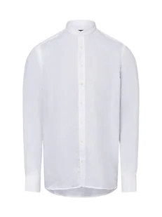 Bugatti Męska koszula casual - mandarynka Mężczyźni Slim Fit len biały jednolity, M - Koszule męskie - miniaturka - grafika 1