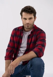 Czerwona koszula w kratę, Regular Fit, K-ISEO - Koszule męskie - miniaturka - grafika 1