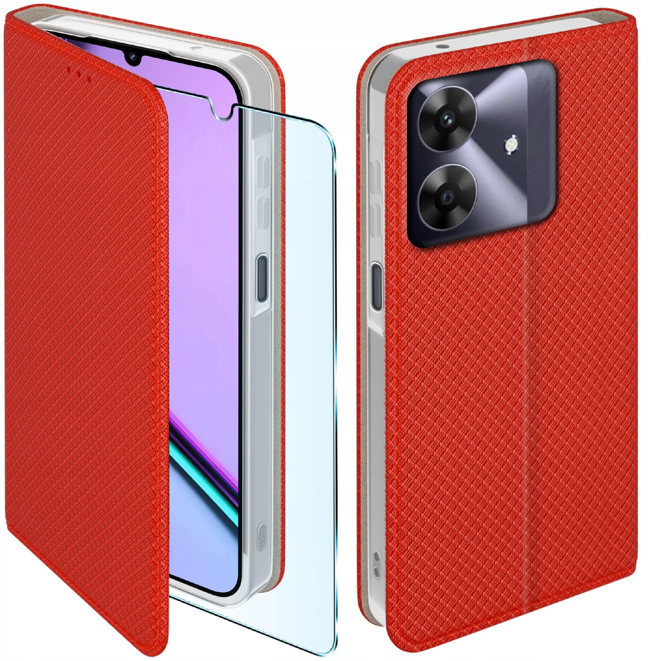 Etui z klapką do Realme Note 60 Zamykane Czerwone Futerał + Szkło 9H