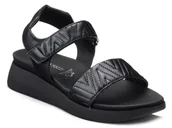 Sandały damskie - Sandaly damskie na koturnie skórzane czarne Marco Tozzi 28524-37 - miniaturka - grafika 1