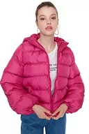 Kurtki damskie - Trendyol Damska kurtka zimowa z klapą, gładka, oversize, fuksja, L, fuksja - miniaturka - grafika 1