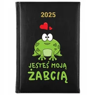 Notesy i bloczki - KALENDARZ KSIĄŻKOWY NOTES CZARNY PLANNER Dzienny A5 2025 Śmieszne WZORY - miniaturka - grafika 1