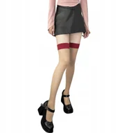 Skarpetki damskie - Pończochy zakolanówki gładkie z satynowym bordowym wykończeniem eleganckie - miniaturka - grafika 1