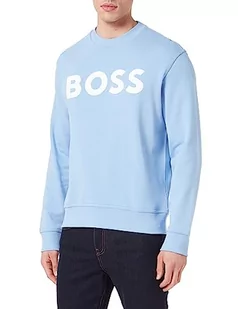 BOSS Męska bluza WeBasicCrew Relaxed-Fit z bawełny Terry z gumowanym nadrukiem logo, Open Blue460, M - Bluzy męskie - miniaturka - grafika 1