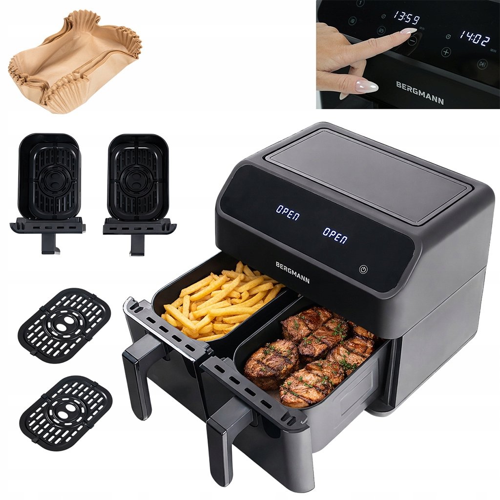 Frytkownica Beztłuszczowa Dwukomorowa 8L Air Fryer Bergmann 10 Programów