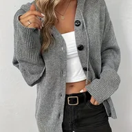 Swetry damskie - TEMU Sweter Kardigan z Kapturem dla Kobiet - Elastyczny, Jednokolorowy, Długi Rękaw, Otwarty Przód na Zapięcie i Regulowany Sznurek w Dole, Styl - miniaturka - grafika 1