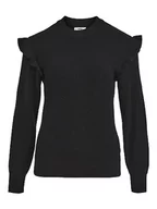 Swetry damskie - Object Damski sweter OBJMALENA L/S Ruffle NOOS, czarny, XS, czarny, XS - miniaturka - grafika 1
