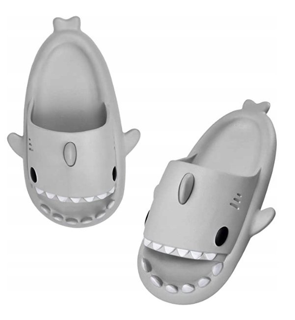 GRUBE KLAPKI NA BASEN REKINY ANTYPOŚLIZGOWE KAPCIE SHARK SZARE 31-32
