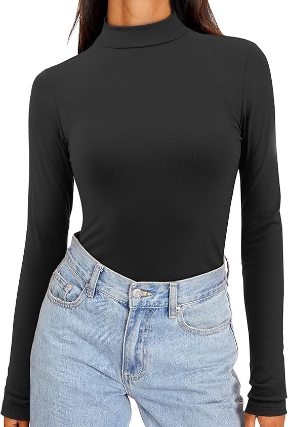 Elegancki Golf Damski Koszulka z Długim Rękawem Czarny Rozmiar XL