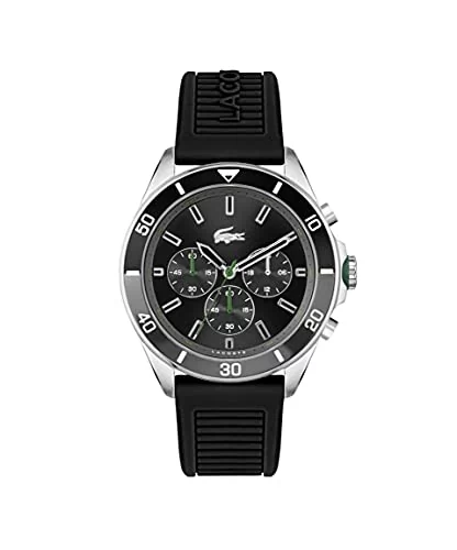 Lacoste Męski analogowy zegarek kwarcowy z silikonowym paskiem, Czarny/Czarny, pasek