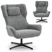 Fotele - Wysoki Fotel Z Odpinanym Zagłówkiem Irving Grafit Plecionka Obrotowa Noga - miniaturka - grafika 1