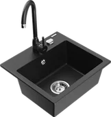 Zlewozmywaki z baterią - Mexen Milo zlewozmywak granitowy 1-komorowy z baterią kuchenną Telma, czarny/srebrny - 6505-73-670200-70 - miniaturka - grafika 1
