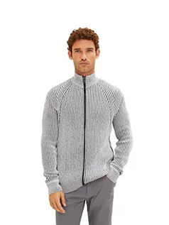 Swetry męskie - TOM TAILOR Męskie Kardigan z prążkowaną strukturą 1034336, 10332 - Off White, XXL - grafika 1