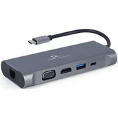 Adaptery i przejściówki - Gembird MULTI ADAPTER USB TYPE-C 7 W 1 (HUB3.0 + HDMI + VGA + PD + CZYTNIK KART + DŹWIĘK STEREO), SZARY A-CM-COMBO7-01 - miniaturka - grafika 1