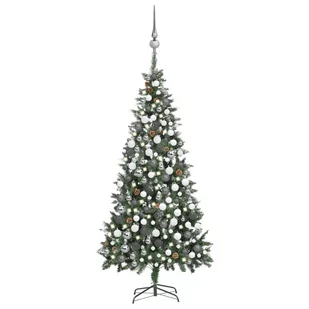 vidaXL sztuczne choinka z lampkami LED, bombkami i szyszkami, 210 cm - Choinki - miniaturka - grafika 1