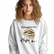 Bluzy damskie - Biała Bluza Damska Dresowa ENJOY PERSONAL TIME Stylowa Modna Wz Rozmiar S - miniaturka - grafika 1