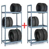 Szafy i regały magazynowe - Regał na opony 1+1 GRATIS, 2100x1000x500 mm, 3 piętra, RAL 7031 - miniaturka - grafika 1