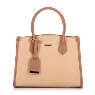 Kuferek z imitacji skóry w sygnaturę beżowy - Torebki damskie Kuferek z imitacji skóry w sygnaturę beżowy - Torebki damskie - miniaturka - grafika 1