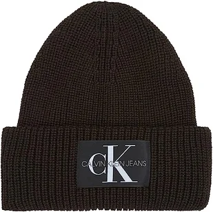 Calvin Klein Męska czapka z dzianiny Monologo Patch Beanie, Brązowy, Rozmiar uniwersalny - Czapki damskie - miniaturka - grafika 1