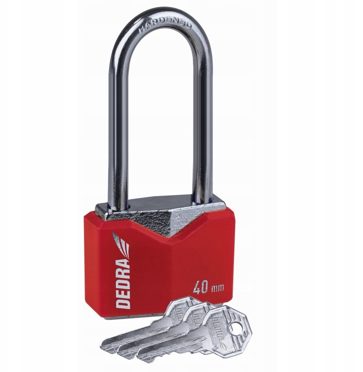 DEDRA Kłódka romb żeliwna w osłonie 40mm z długim jarzmem