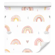 Tapety - Tapeta dla dzieci pastelowa tęcza chmury serca - miniaturka - grafika 1