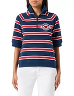 Bluzy damskie - Love Moschino Damska bluza o regularnym kroju z krótkim rękawem i kołnierzem, niebiesko-biała czerwień, 42, Blue White Red - miniaturka - grafika 1