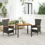 Fotele i krzesła ogrodowe - vidaXL 3-cz. zestaw mebli ogrodowych z poduszkami, czarny, rattan PE - miniaturka - grafika 1