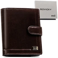 Portfele - Elegancki brązowy portfel męski skórzany pionowy duży na zatrzask ROVICKY rozbudowany na karty pudełko prezentowe ochrona RFID - miniaturka - grafika 1