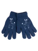 Rękawiczki dla dzieci - Rękawiczki Dziewczęce Pięciopalczaste Dwuwarstwowe Granatowe Z Jelonkiem 18 Cm - miniaturka - grafika 1
