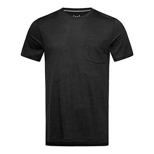 Koszulki męskie - super.natural cienki męski t-shirt z krótkim rękawem z kieszenią na piersi, z wełny merynosów, M CITY TEE, rozmiar: L, kolor: czarny melanż SNM014020I10 - grafika 1
