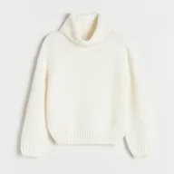 Swetry dla dziewczynek - Reserved - Sweter z luźnym golfem - Kremowy - miniaturka - grafika 1