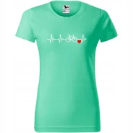 Koszulki i topy damskie - Damska Koszulka Nadruk Rowerowa Linia życia rower Prezent dla Rowerzystki miętowy XL - miniaturka - grafika 1