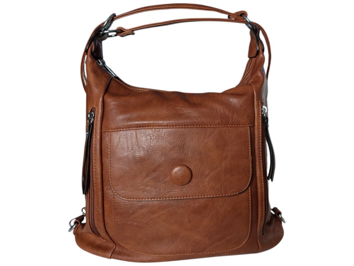 Torebka Damska Torebko-Plecak, Miejska Listonoszka na Ramię, Kolor Brązowy