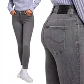 Spodnie damskie - Lee SCARLETT HIGH ZIP Ash Stone WYSOKIE SZARE RURKI Z ZAMKAMI 7/8 W28 L33 - miniaturka - grafika 1