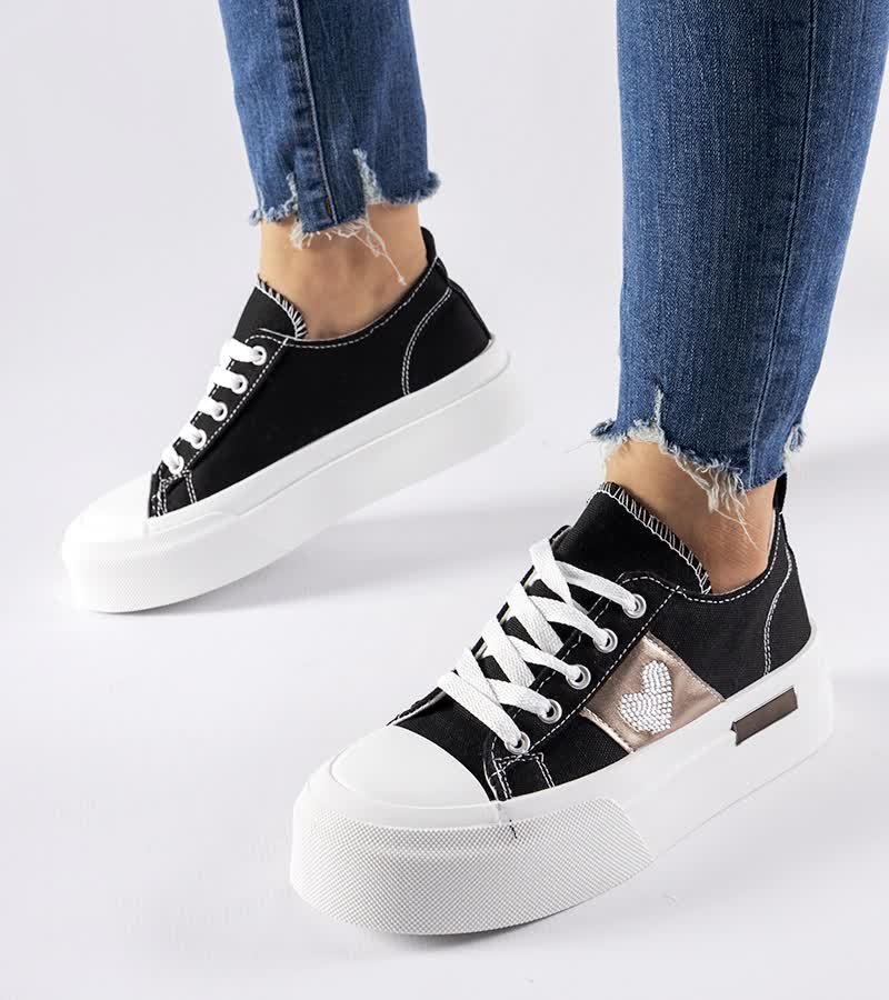 Czarno-srebrne trampki na platformie Lawton-37