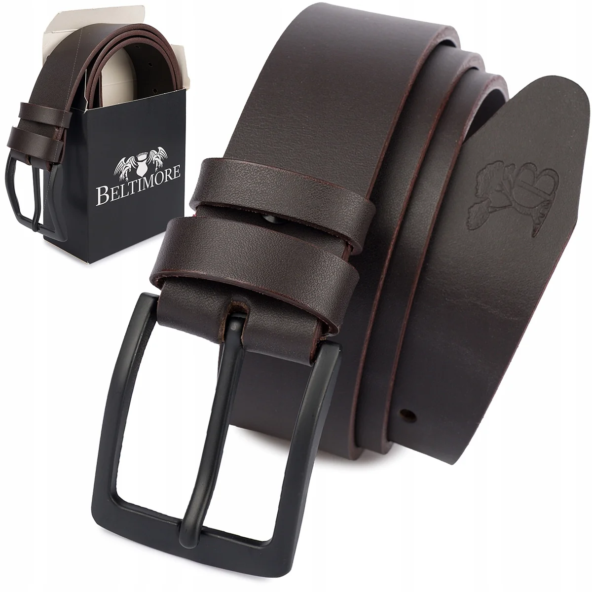 Pasek męski skórzany premium szeroki 4 cm klasyczny brąz licowy Beltimore