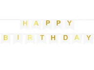 Dekoracje sali - Baner flagi biały z napisem Happy Birthday - 190 cm - 1 szt. - miniaturka - grafika 1