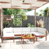 Meble ogrodowe - shumee shumee 7 cz zestaw wypoczynkowy do ogrodu kremowe poduszki akacja - miniaturka - grafika 1