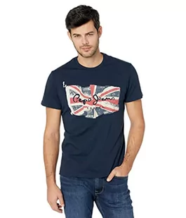 Pepe Jeans Męski T-shirt z logo flagą - Koszulki męskie - miniaturka - grafika 1