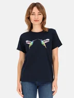 Bluzki damskie - BAWEŁNIANA BLUZKA DAMSKA Z KOLOROWĄ GRAFIKĄ KOLIBRA - miniaturka - grafika 1