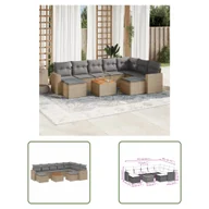 Sofy ogrodowe - The Living Store 10-cz. zestaw mebli ogrodowych z poduszkami - beżowy - polirattan - Sofa Ogrodowa - miniaturka - grafika 1