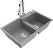 Zlewozmywaki z baterią - Mexen Tomas zlewozmywak granitowy 2-komorowy z baterią kuchenną Elia, szary - 6516-71-670101-00 - miniaturka - grafika 1