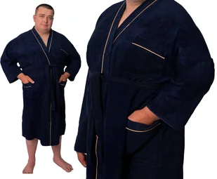 POLSKI CIENKI Szlafrok męski duże rozmiary FROTTE r. 3XL Granat - Szlafroki damskie - miniaturka - grafika 1