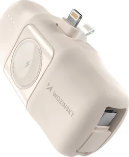 Wozinsky WF16-YLS 5000mAh 15W Lightning z wbudowanym kablem USB-C i ładowarką do Apple Watch - beżowy - Powerbanki - miniaturka - grafika 1